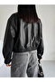 Women's Bomber Leather Jacket with Elastic Waist - 7