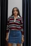 Women's Black Polo Collar Long Sleeve Knitwear Sweatshirt