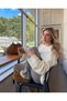 Women's Crew Neck Oversized Thick Knitwear Sweater Ecru - 2