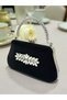 Black Color Glitter Satin Crystal Stone Handle Women Evening Dress Bag Wedding Engagement Graduation - 2