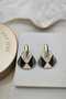 White Black Gray Enamel Women's Gold Earrings - 2