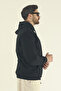 Men's Black Winter Relax Fit Cotton Hooded Kangaroo Pocket Sweatshirt - 7