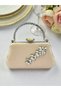 Skin Nude Color Glittery Satin Crystal Stone Handle Women's Evening Dress Bag - 3
