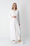Women's Ecru Special Lace Detailed Full Length Design Winter Long Sleeve Maternity Dressing Gown Nightgown Set - 2