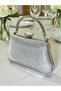 Silver Gray Laser Striped Patterned Evening Dress Bag Night Wedding Portfolio - 2