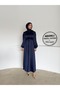 Balloon Sleeve Satin Hijab Oversize Piping Belted Hijab Dress - 4