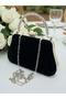 Black Suede Crystal Stone Metal Handle Chain Strap Evening Dress Bag Wedding Engagement Graduation - 6