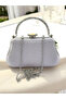 Silver Gray Color Glittery Satin Crystal Stone Handle Women's Evening Dress Bag - 5