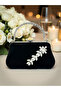 Black Suede Crystal Stone Metal Handle Chain Strap Evening Dress Bag Wedding Engagement Graduation - 3