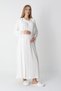 Women's Ecru Special Lace Detailed Full Length Design Winter Long Sleeve Maternity Dressing Gown Nightgown Set - 8