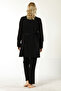 Black Lace Detailed Long Sleeve Maternity and Postpartum Pajama Set Suitable for Breastfeeding - 4