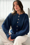 Women's Button Detailed Hair Braided Crew Neck Cardigan - 5