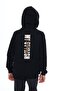 Black Boy's Relaxed Fit Hooded Pocket Lightweight Drop Shoulder Printed Sweatshirt - 2 Thread - 5