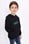 Black Boy's Relax Fit Hooded Pocket Embroidery Printed Sweatshirt - 2 Thread - 2
