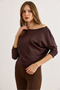 Women's Bitter Brown Boat Neck Modal Buttoned Flowy Blouse Blz-19003133 - 2