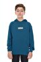 Petrol Blue Boys' Relax Fit Hooded Pocket Lightweight Drop Shoulder Printed Sweatshirt - 2 Thread