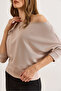 Women's Beige Boat Neck Modal Buttoned Flowy Blouse Blz-19003133 - 4