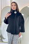 Women's Mock Neck Stone Detailed Evening Dress Fur Black, White - 4