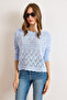Women's Baby Blue Geometric Openwork Detailed Knitwear Sweater Kzk-19001044 - 3
