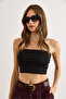 Women's Black Chest Padded Stretch Fabric Cotton Bustier Bst-19000032 - 5