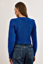 Women's Cobalt Blue Wave Knitted Crop Knitwear Sweater Kzk-19000822 - 2