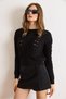 Women's Black Lace-Like Knit Crop Knitwear Sweater Kzk-19001043 - 3