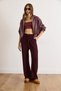Women's Plum Pocketed Elastic Waist Textured Palazzo Pants Pnt-19000377 - 2