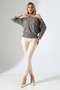 Aleg Women's Boat Neck Flowy Comfortable Fit Three-Quarter Sleeve Blouse & Top - Leopardbeige - 3