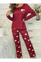 Heart Print Long Sleeve T-Shirt and Pyjama Set - 5