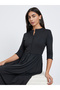 Black A-Line Midi Dress with 3/4 Sleeves