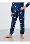 Navy Blue Printed Long Sleeve T-Shirt and Pyjama Set - 4