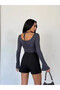 Women's Anthracite Long Sleeve Tie Back Fit Cut Crop Blouse Hzl25W-Fry122771 - 6