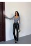 Women's Grey Long Sleeve Tie Back Fit Cut Crop Blouse Hzl25W-Fry122771 - 2