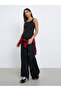 Black Slogan Binding Detail Ribbed Tank - 2