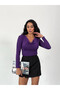 Women's Purple Degaje Collar Side Gathered Long Sleeve Sandy Blouse Hzl24W-Fry122481 - 5