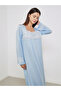 Blue Lace Insert Long Sleeve Nightdress - 2