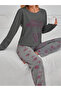 Slogan Text Print T-Shirt and Heart Print Pyjama Set - 6