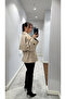 Women's Beige Short Windbreaker Belted Double-Breasted Oversized Trench Coat - 5