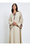 Beige Tie-Up Detail Jalabiya with Contrast Piping - 2