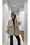Women's Beige Short Windbreaker Belted Double-Breasted Oversized Trench Coat - 4