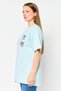 Women Crew Neck Short Sleeve Stitch Print T-Shirt, Light Blue - 3