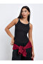 Black Slogan Binding Detail Ribbed Tank - 3