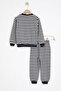 Smoked Boy's Smiling Face Embroidered Striped Fleece-Lined Set 23322 - 4