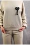 Hooded ;Stone Embroidered Heart Figured Single Jersey Sports Casual Suit - 2