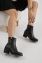 Women's Black Leather Thermo Sole Zippered Heeled Boots