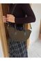 Oval Cut Nubuck Zipper Closure Hand and Shoulder Bag Khaki - 5