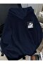Çiçek Printed Hooded Loose Fit 3-Thread Sweatshirt with Dropped Shoulders - 2