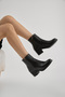 Women's Black Leather Thermo Sole Zippered Heeled Boots - 3