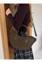 Oval Cut Nubuck Zipper Closure Hand and Shoulder Bag Khaki - 4