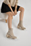 Women's Beige Skin Thermo Sole Zippered Heeled Boots - 3